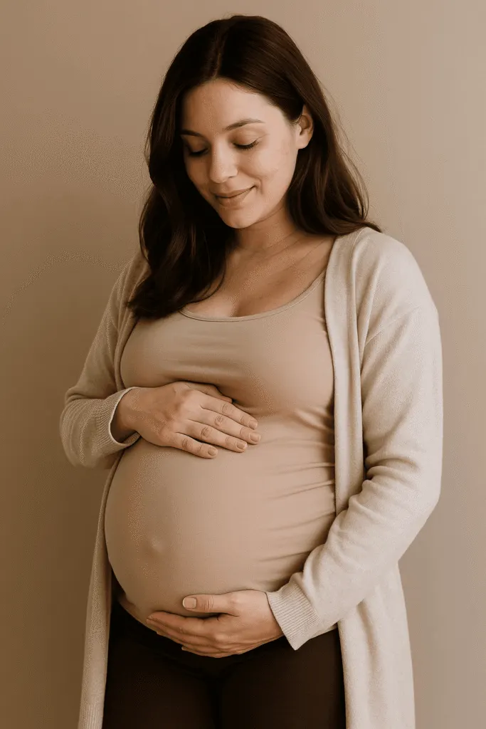 Donna incinta che accarezza il pancione, immagine a supporto dell’articolo sui rischi dei filler in gravidanza