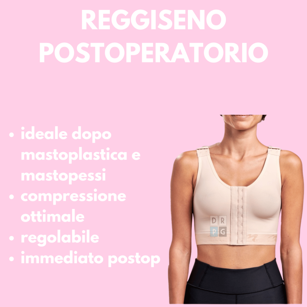 Reggiseno post-operatorio ideale dopo mastoplastica e mastopessi, con compressione regolabile e indicato per l’immediato post-intervento.