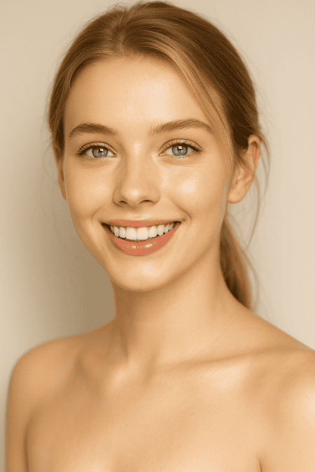 Giovane donna con labbra idratate e sorriso naturale dopo trattamento con skinbooster.