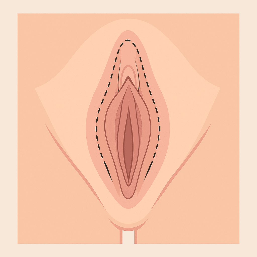 Risultato naturale dopo labioplastica con riduzione armoniosa delle piccole labbra.