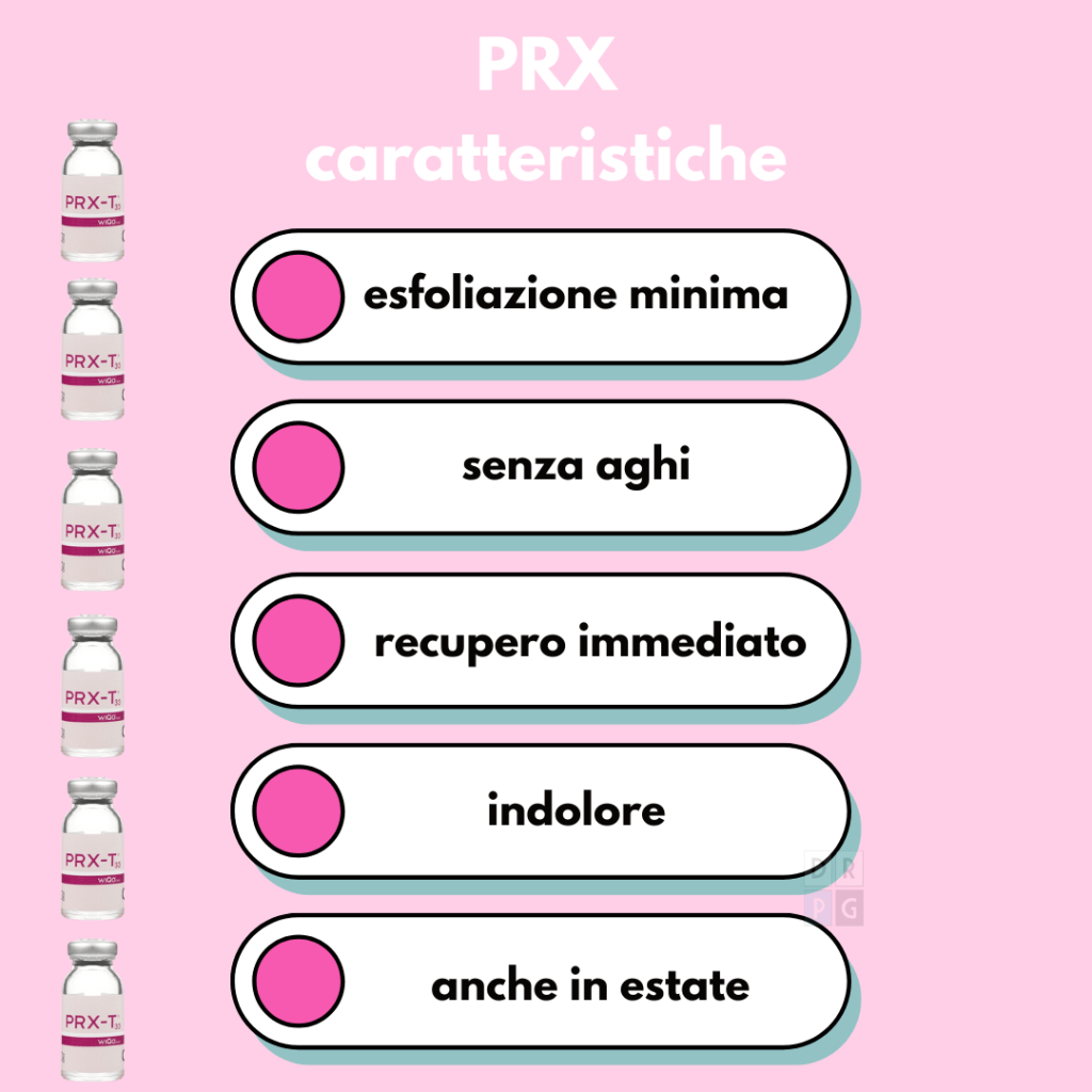 caratteristiche del trattamento PRX a Milano: esfoliazione minima, senza aghi, recupero immediato, indolore e sicuro anche in estate